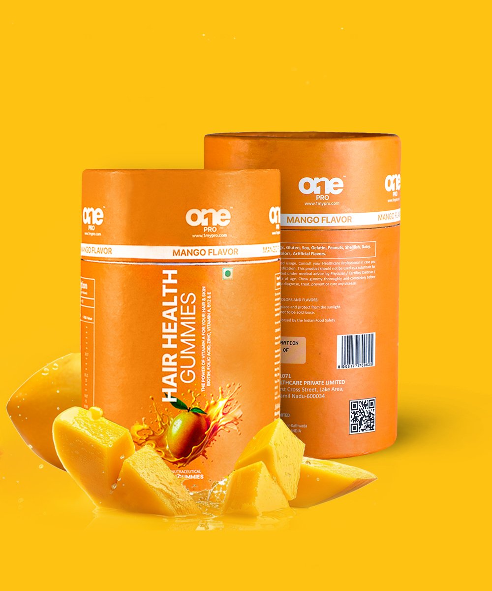 Mango Flavoured Natural Biotin Gummies with Vitamin C, E & Zinc